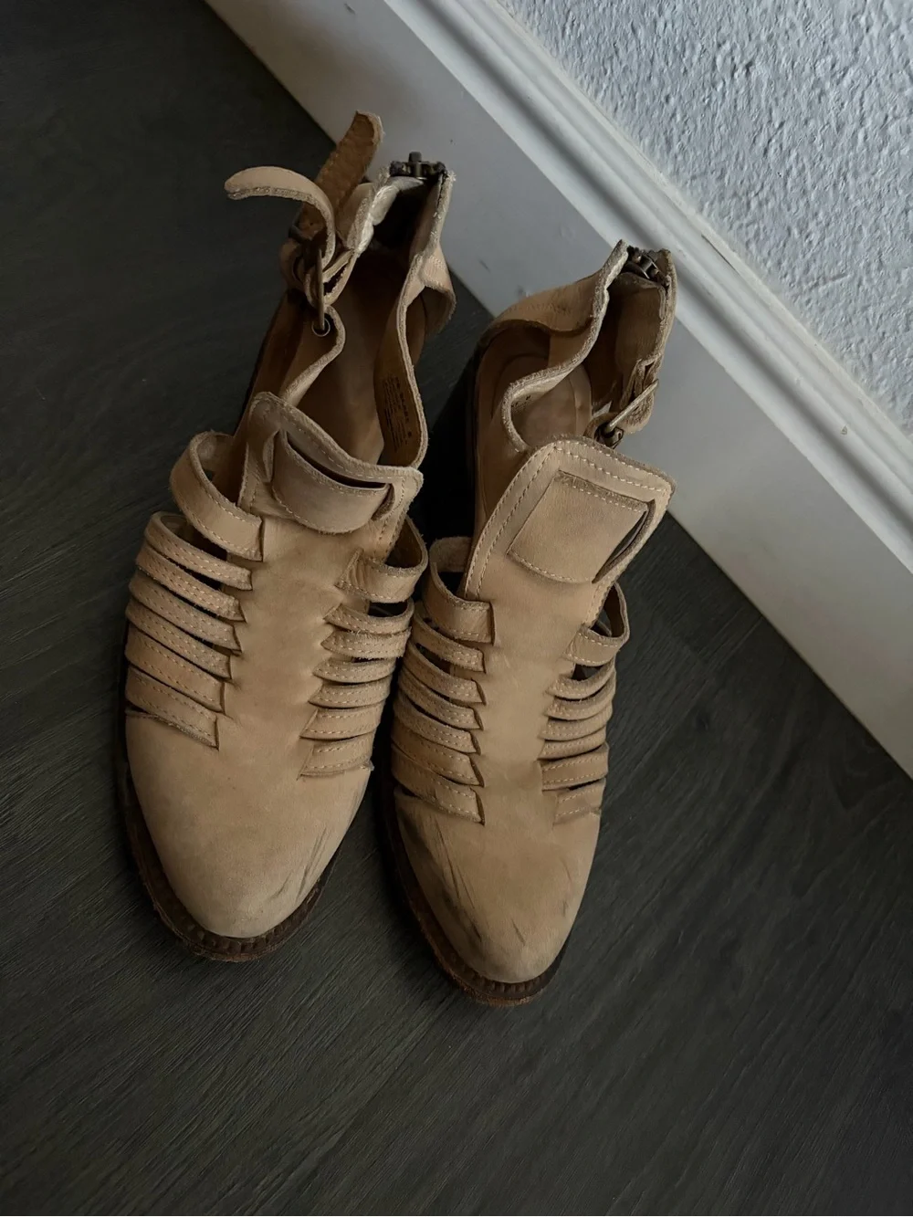 Freebird by Steven Beige Strappy Cutout Ankle Boots